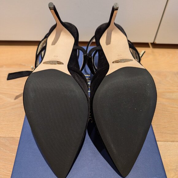 Velvet gold trimmed open back stilletto - Picture 4 of 7